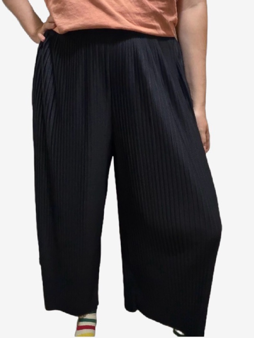 COS Ribbed Wide-Leg Pants Small Black High Rise Pull-On Minimalist